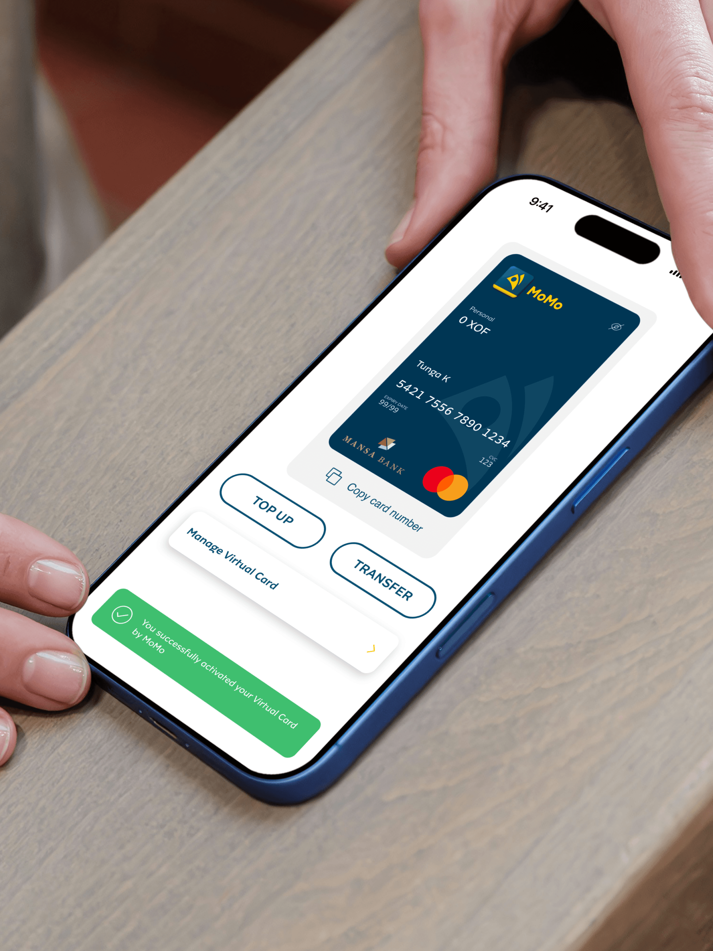 Card activation success — the moment a user creates their virtual card