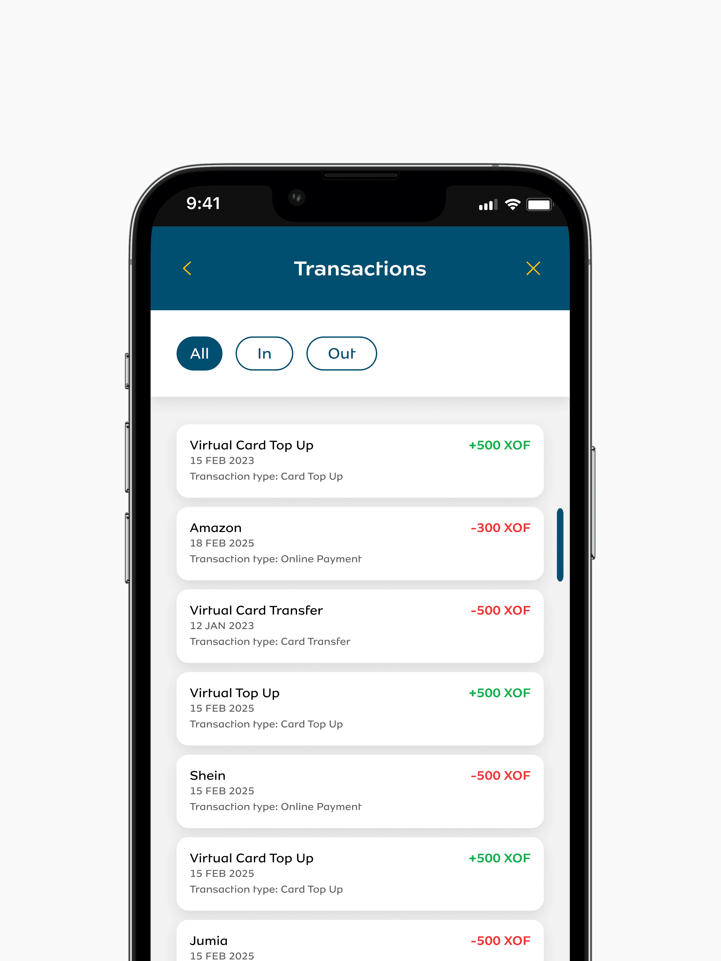 Card management — transaction history state