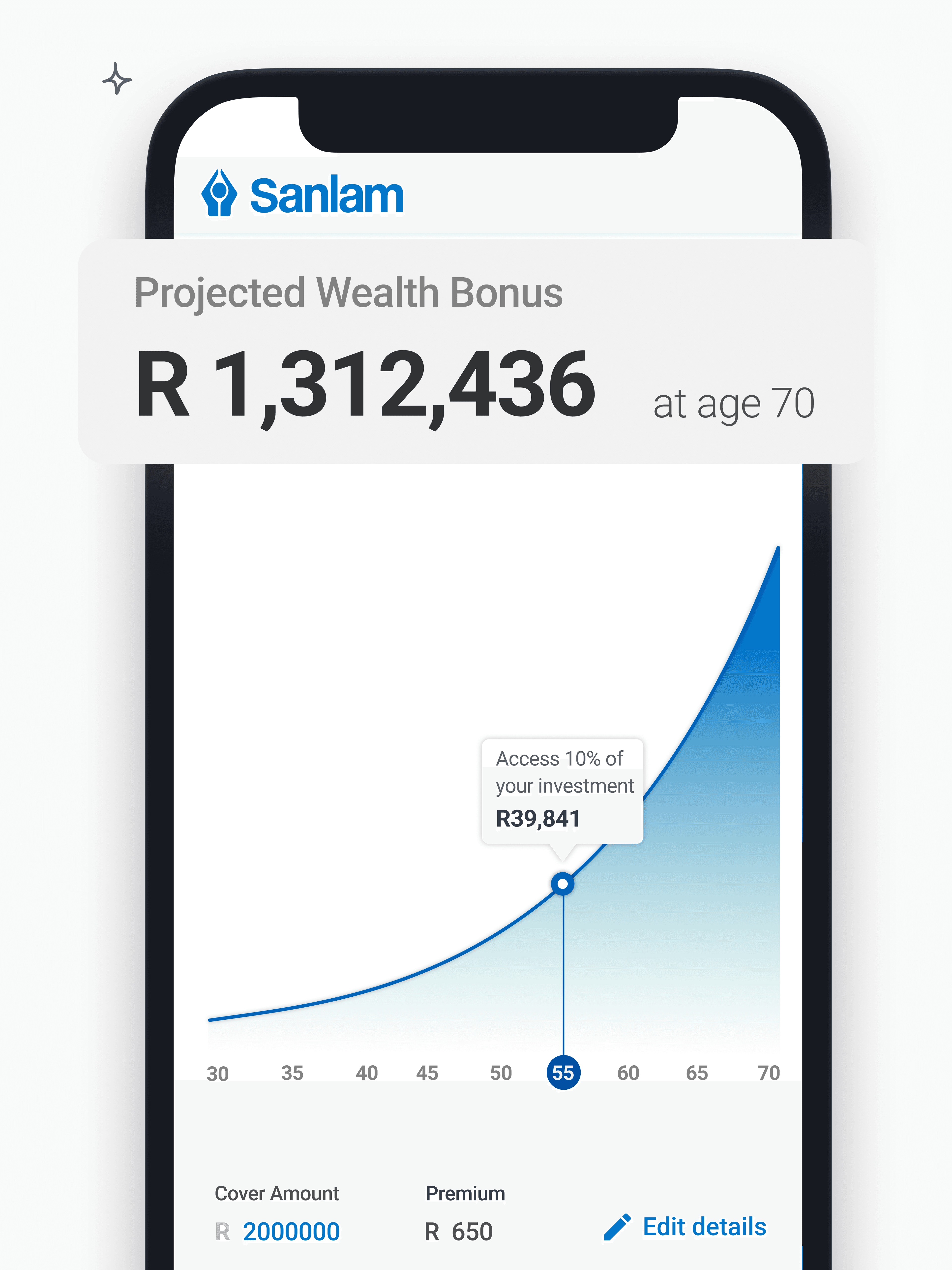 Results chart detail — access 10% of investment at age 55