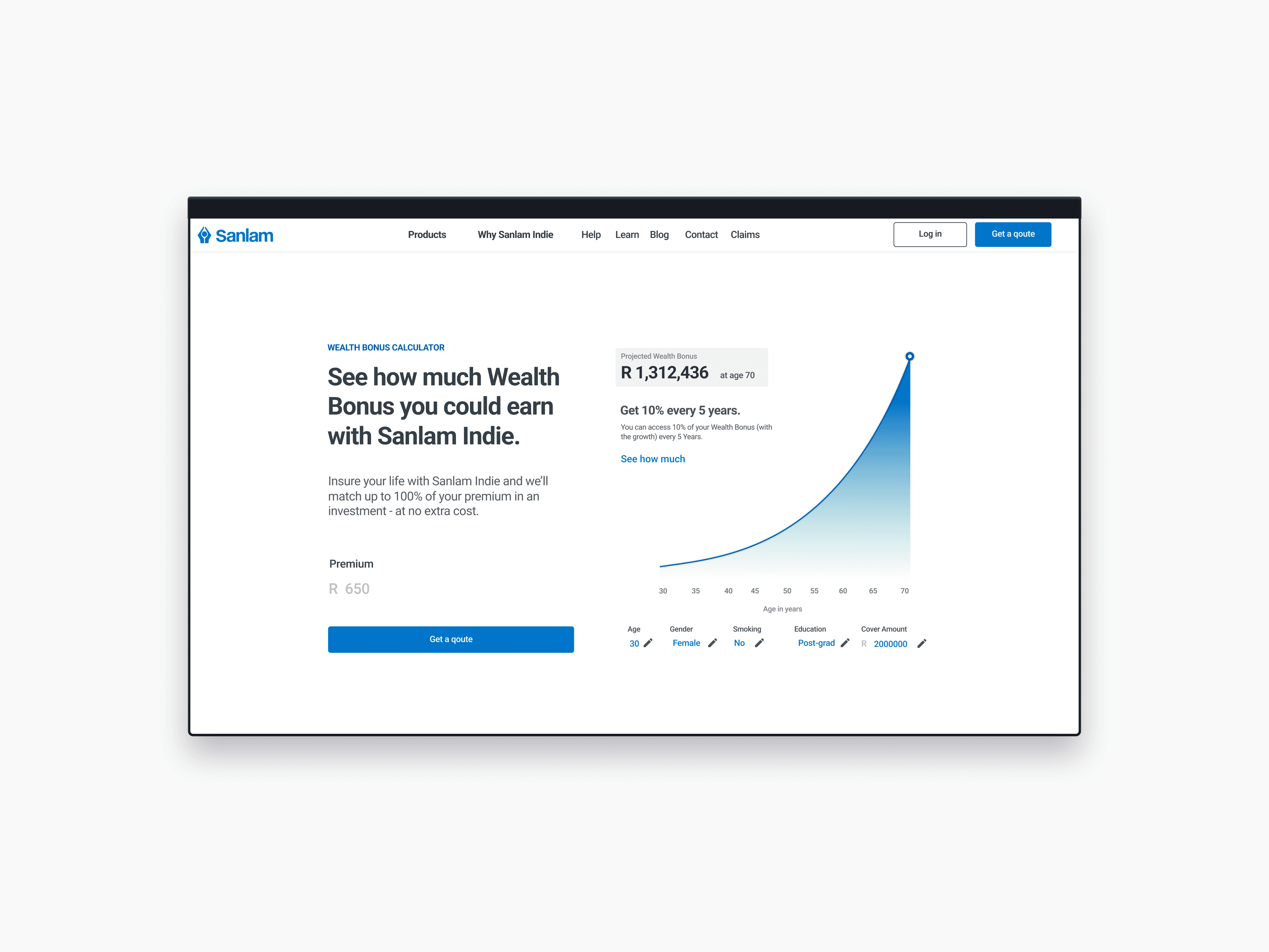 Desktop calculator — final results with projected wealth bonus
